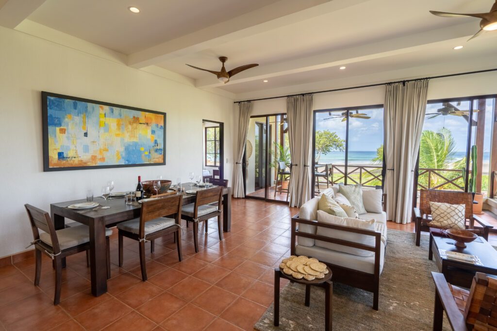 View the living room at the Puerta del Mar Villa 4D at Rancho Santana